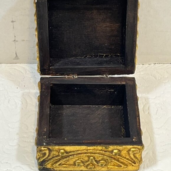 VTG Italian Florentine Mini Wooden Trinket Box Madonna & Child Hinged 2.5" - Picture 11 of 16